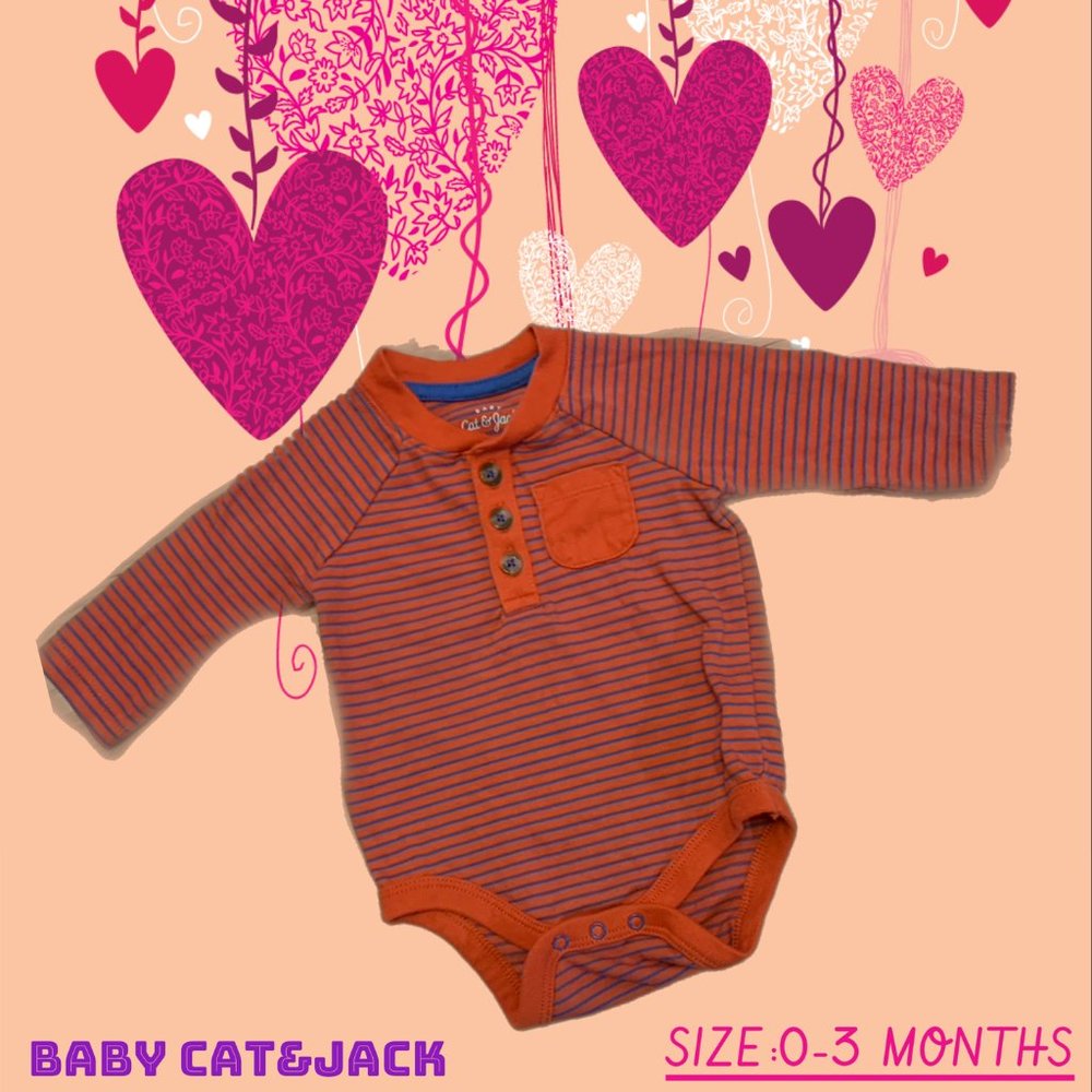 BABY CATEJACK BABY ONE PIECE BODYSUIT STRIPPED RED COLOURED SIZE 0-3 MONTHS